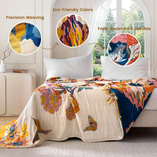 Vista 33 de MSGKV - Manta bohemia/primaveral de algodón para sofá y sala de estar, de gasa acogedora, de 50 x 60 pulgadas 50"x60" Cotton Throw, Woven Bird