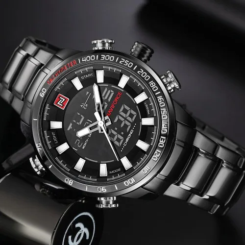 Vista 6 de NAVIFORCE - Reloj de pulsera deportivo para hombre resistente al agua multifunción acero inoxidable analógico digital LED cuarzo color blanco y negro