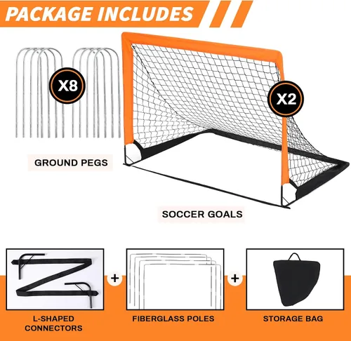 Vista 3 de Paquete de 2 porterías de fútbol de 4 x 3 pies para patio trasero, red plegable desplegable para interiores o exteriores, mini porterías de fútbol
