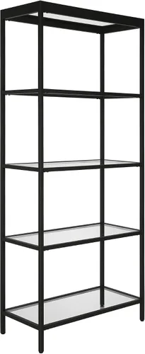Vista 10 de Henn&Hart Mesa auxiliar cuadrada de 20 pulgadas de ancho en bronce ennegrecido, mesa para sala de estar, dormitorio Two-tiered glass shelves with