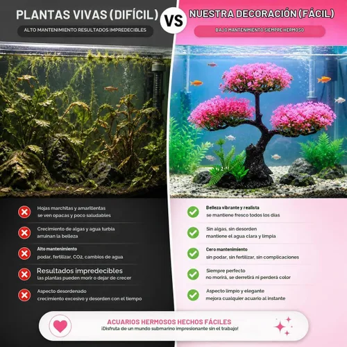 Vista 8 de Cabilock Decoración de acuario de flor de cerezo rosa, planta artificial de tanque de peces de árbol Sakura de 12.2 pulgadas con base estable