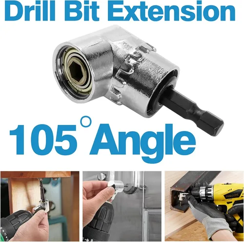 Vista 4 de Destornillador de ángulo recto de 105 grados, adaptador de accesorio de extensión de taladro con enchufe magnético hexagonal de 1/4 pulgadas