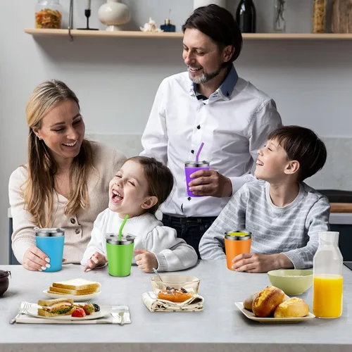 Vista 7 de Tazas para niños con tapas y pajitas, 5 paquetes mejorados de 350 ml de acero inoxidable irrompibles con funda colorida, tazas a prueba de derrames