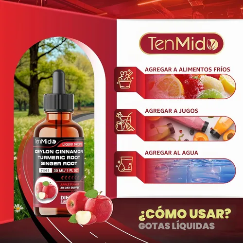 Vista 5 de Gotas líquidas de extracto de canela de Ceilán, 7 en 1 con cúrcuma, berberina HCl, jengibre, vinagre de sidra de manzana, diente de león y pimienta