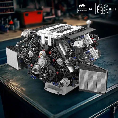 Vista 4 de Mould King 10230 V8 Engine Works A8 W12 Sports Car Engine Model Building Kit, 871+ Pieces Electric Power Version, STEM Engineering Toy for Adults