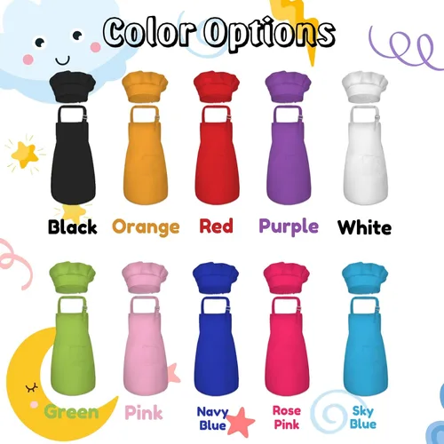 Vista 2 de Delantal personalizado para niños con bolsillo para nombre, sombrero de chef personalizado y delantal para cocina, cocina, hornear, pintura