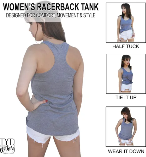 Vista 6 de IYD Clothing Vegan AF Soft Tri-Blend Heather Gray Racerback Tank parte superior de la mujer