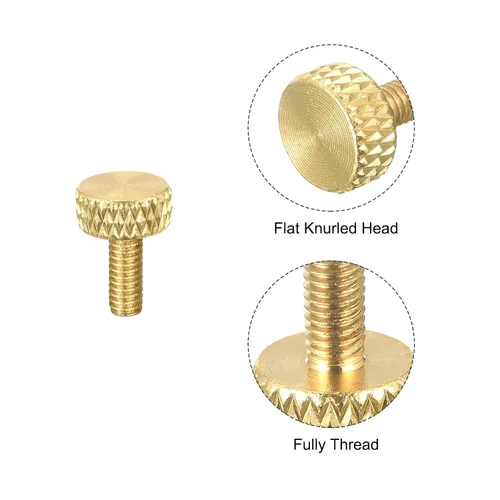 Vista 4 de uxcell 10 tornillos moleteados de latón, M3x8mm 0.453 in de longitud, perno de agarre plano, sujetadores para electrónicos, mecánicos