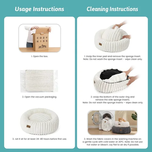 Vista 7 de COZY KISS Donut - Cama pequeña para gatos de interior, cama para gatitos Crema