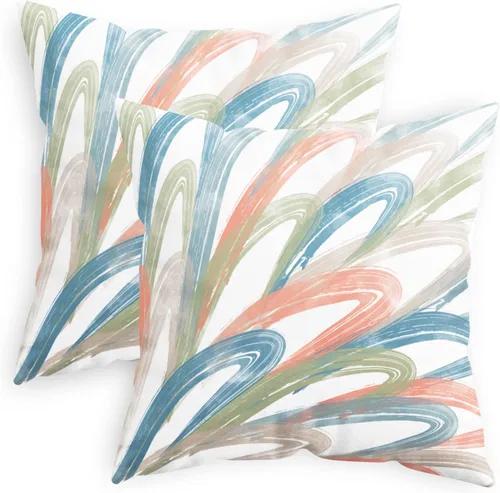 Vista 16 de CaliTime Juego de 2 fundas de almohada decorativas de vellón de dos tonos con plumas abstractas para sofá, cama, decoración de casa rural, 16 x 16