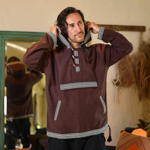 Vista 2 de virblatt - Baja Sudadera con capucha 100% algodón Drug Rug Sudadera con capucha para hombre azteca con capucha