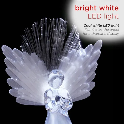 Vista 4 de Alpine Corporation Adorno para la Copa del Árbol de Ángel de 11 pulgadas de alto con alas de fibra óptica y luz LED, con función de temporizador