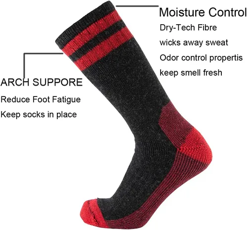 Vista 2 de Cerebro Calcetines de lana merino para hombre, calcetines acolchados a media pantorrilla que absorben la humedad, calcetines de senderismo