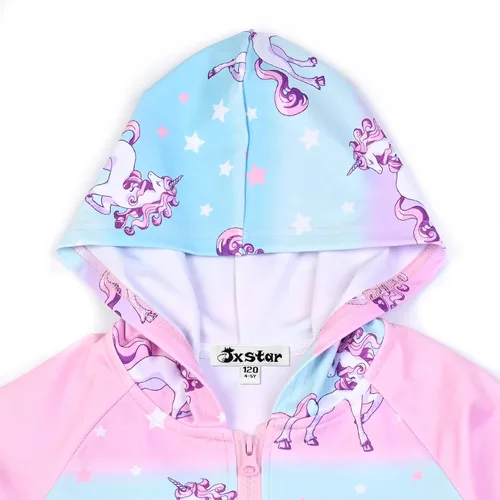 Vista 3 de Jxstar Sudadera raglán con capucha y cremallera para niñas con bolsillos