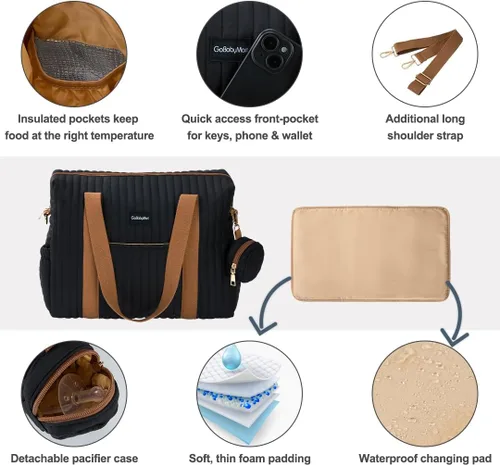 Vista 12 de GOBABYMART Diaper Bag Tote for Moms, Baby Hospital Bag with Insulated Bottle Pockets, Changing Pad & Stroller Straps