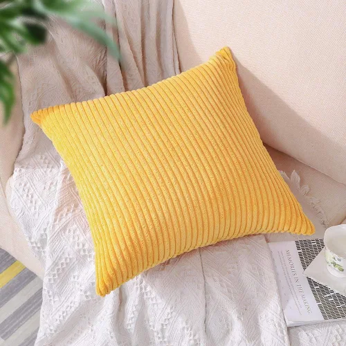 Vista 2 de Artscope Fundas de Almohada de Pana a Rayas Acogedoras Súper Suaves Decorativas Cuadradas Fundas de Almohada Fundas de Cojín para Sofá Sofá Amarillo