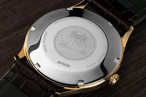Vista 6 de Orient Reloj automático analógico para hombre con correa de cuero FAC08002F0, Oro, Correa