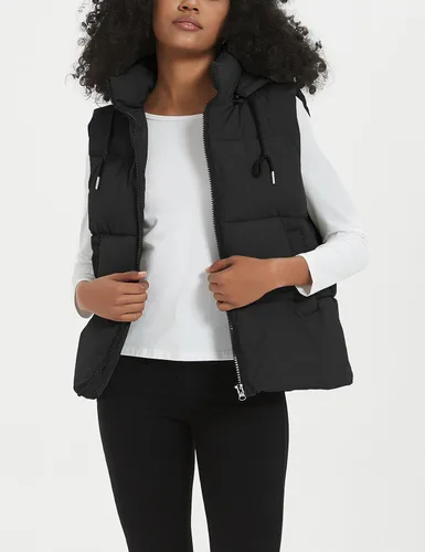 Vista 2 de Flygo Chaleco acolchado de invierno para mujer, cuello alto, con cremallera, acolchado, sin mangas, con bolsillos