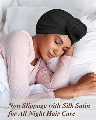 Vista 7 de Ababalaya Turbante sedoso con forro de satén para mujeres y hombres, turbante con forro sedoso Durag para ondas, trenzas, rastas para dormir, gorro