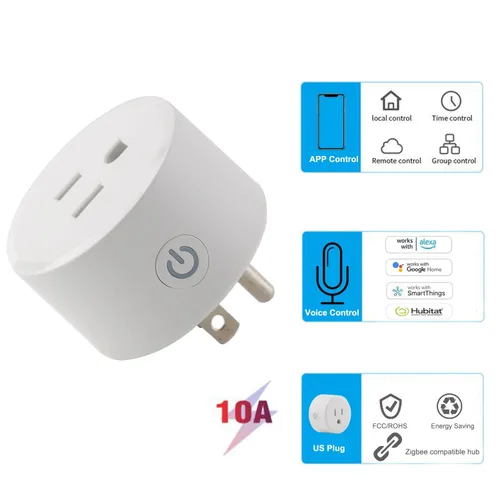Vista 5 de Zigbee Enchufe inteligente, fácil configuración, funciona con SmartThings/Google Home, control de voz con Alexa, 10A, requiere concentrador, paquete
