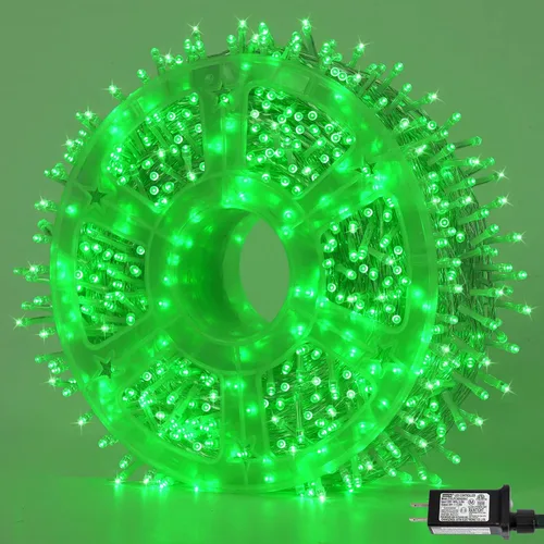 Vista 24 de QITONG Tira de luces rojas y verdes para exteriores, 165 pies, 500 luces LED de alambre transparente de Navidad para interiores, 8 modos de luz