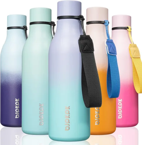 Vista 52 de BJPKPK Botellas de agua aisladas, botella de agua de metal de acero inoxidable de 12 onzas con correa, sin BPA a prueba de fugas, jarras, tazas