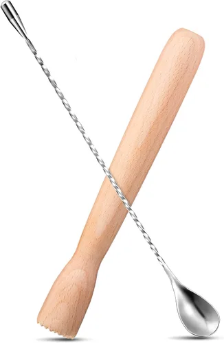 Vista 8 de Patelai Juego de herramientas de mezcla de cucharas de bar de cóctel de madera, marrón