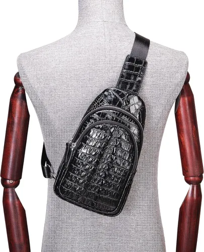 Vista 7 de Bolso de piel de cocodrilo bolso fresco del hombre bolsas una mochila del hombro para hombres y mujeres negro S