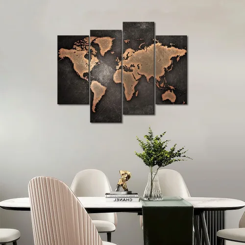 Vista 6 de Mapa general del mundo en fondo negro, arte para pared, pintura, foto, impresión en lienzo, imagen para decoración moderna del hogar
