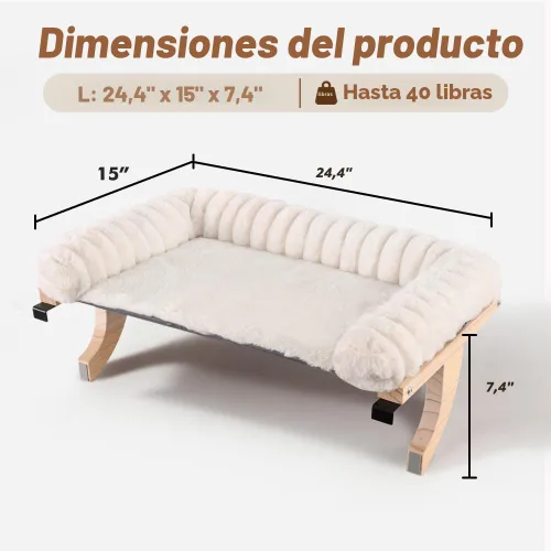 Vista 3 de Percha suave para ventana de gato, diseño de cremallera, cama acolchada para mascotas, L Blanco