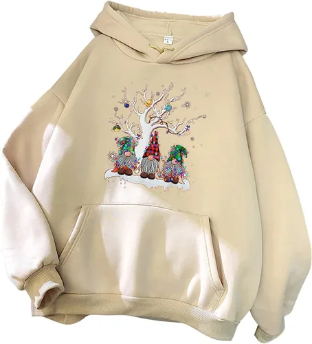 Vista 5 de SIUMOPA Christmas Womens Graphic Printed Hoodies Xmas Tree Pattern Pullover Casual Loose Fit Sweatshirt Oversized Trendy Top
