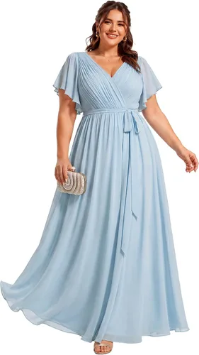 Vista 28 de Ever-Pretty Plus Vestidos de dama de honor formales de gasa para mujer Negro