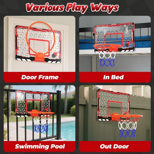 Vista 3 de Aro de Baloncesto Mini EagleStone para Puerta y Pared, Llanta Plegable con 3 Bolas y Bomba, Juego de Juguete de Baloncesto para Interiores