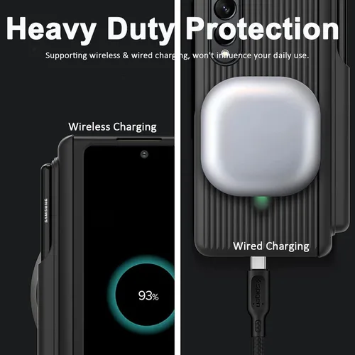 Vista 6 de Miimall Funda compatible con Samsung Galaxy Z Fold 4 con S Pen, protector de pantalla frontal, diseño de rayas verticales, funda con bisagras