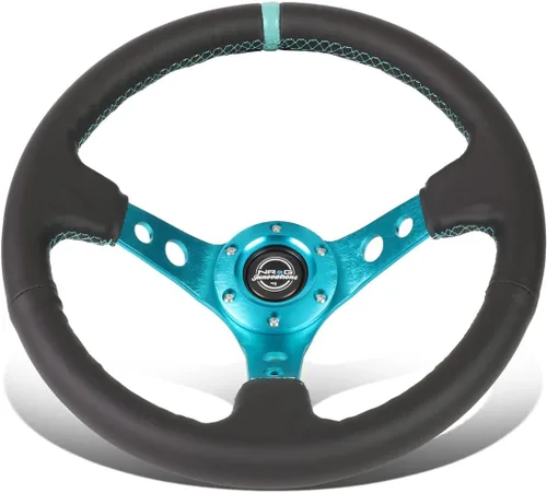 Vista 5 de NRG Innovations NRG-RST-006S-FHA – Volante reforzado deportivo de 350 mm (3 pulgadas de profundidad), volante de ante negro con marca central fucsia