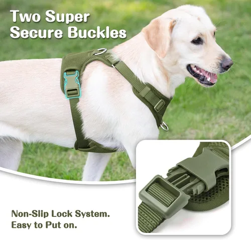 Vista 5 de Arnés sin tirones para perros pequeños, medianos y grandes, chaleco de malla ajustable de 2 capas con doble clip, a prueba de escapes, liberación