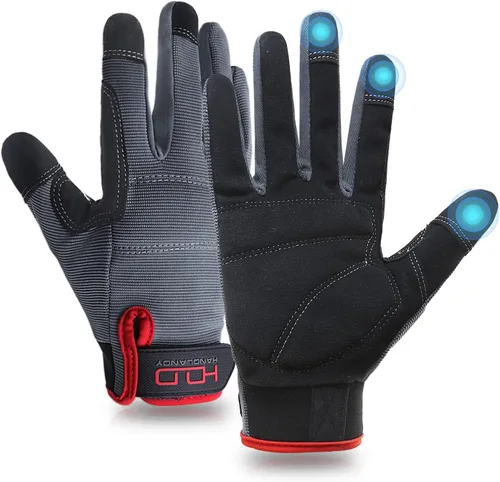 Vista 8 de AIGEVTURE Guantes de trabajo de seguridad para hombres y mujeres, guantes de mecánico ligeros para pantalla táctil, guantes de trabajo de jardinería