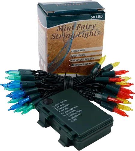 Vista 3 de Blissun Luces de Navidad, juego de 50 luces de alambre verde, mini cadena de luces de Navidad a pilas con 8 modos, luces de hadas de 16 pies