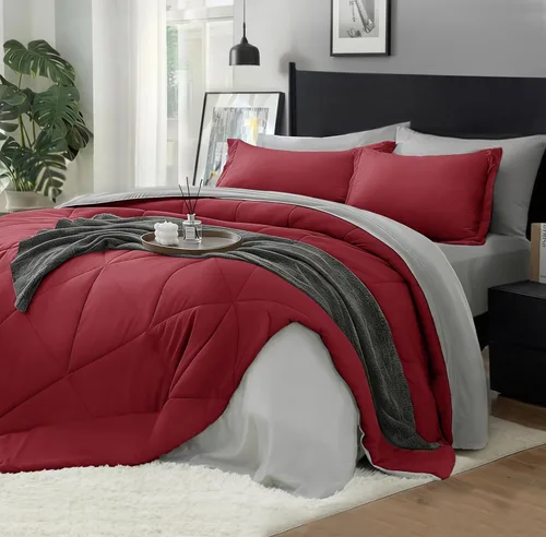 Vista 13 de BEDELITE Juego de ropa de cama con edredón tamaño individual de 5 piezas, reversible, en una bolsa - Juego de cama de lujo suave de microfibra