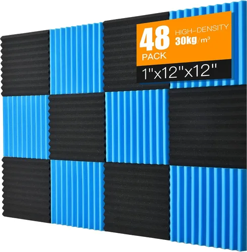 Vista 25 de Paquete de 12 paneles de espuma acústica, cuñas insonorizantes de alta densidad de 1 x 12 x 12 pulgadas para pared, recuperación rápida, resistentes
