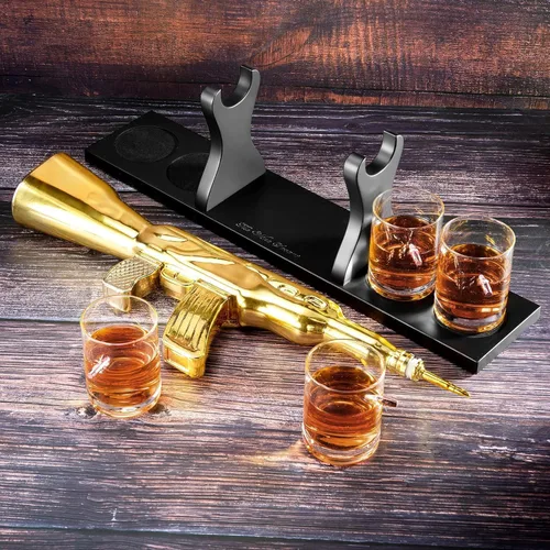 Vista 7 de Juego de decantador de whisky AK Gold con 4 vasos de whisky bala - The Wine Savant, regalo para padres, tíos, hijos - Regalos para veteranos, regalo