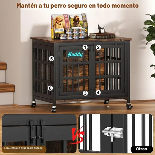 Vista 6 de EasyCom Mueble de jaula para perros de 33"/27" con etiqueta de nombre, perrera resistente para interiores para perros medianos y pequeños, jaula
