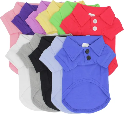 Vista 7 de lovelonglong Polo básico para perro, de algodón de primera calidad, para perros grandes, medianos y pequeños, con cuello de dos botones, color Negro