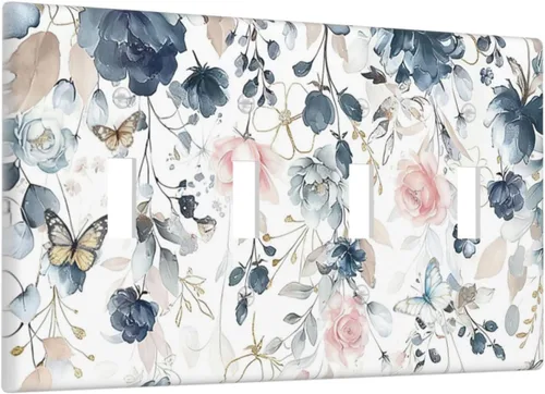 Vista 282 de Decorative Outlet Covers Blue Background White Cat Daisy Floral 2-Gang 1-Gang Wall Plate Single Toggle/Rocker Farmhouse Style Light Switch Covers