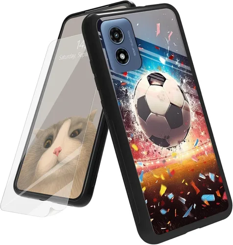 Vista 34 de Funda para Motorola Moto G Play 4G 2024 con protector de pantalla, parte trasera de vidrio templado + funda de silicona suave TPU absorción