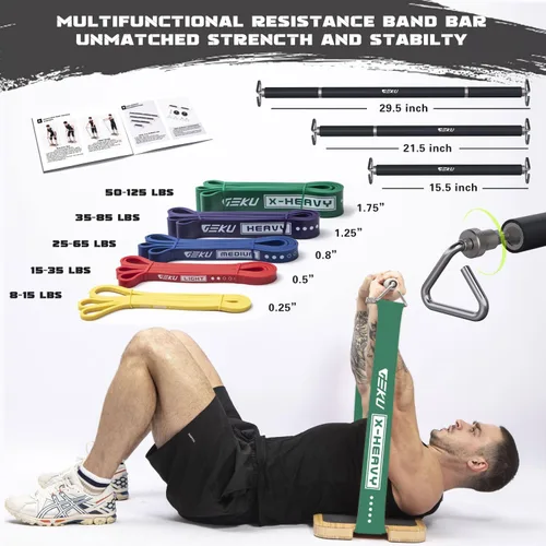 Vista 4 de Resistance Band Bar, Length-Adjustable Detachable Heavy Duty Workout Bar for Resistance Band Training, Core Muscle Training, Home & Ourdoor Workout