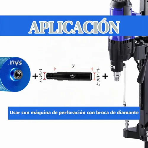 Vista 5 de SALI Adaptador de extensión de 6 pulgadas para brocas de núcleo, varilla de extensión con adaptador de broca de rosca de 1-1/4 "-7 para taladro