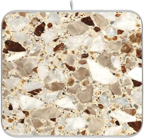 Vista 8 de Beige and Brown Marble Print Dish Drying Mat for Kitchen Counter Super Absorbent Drying Mat 16x18 inch Large Dish Drying Matts for Countertop