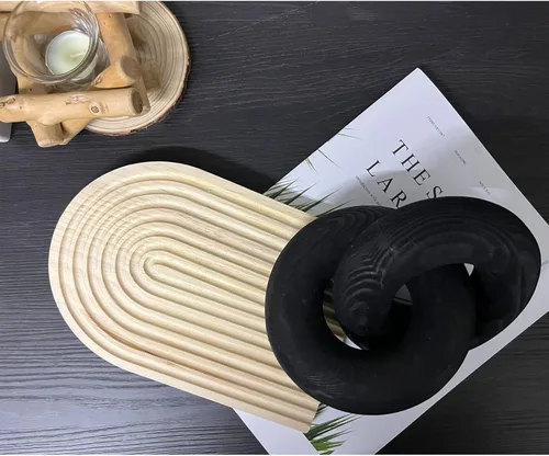 Vista 2 de Decoración de nudos, cadena de madera tallada a mano de 2 eslabones adecuada para dormitorio, sala de estar, decoración de cafetería (negro)