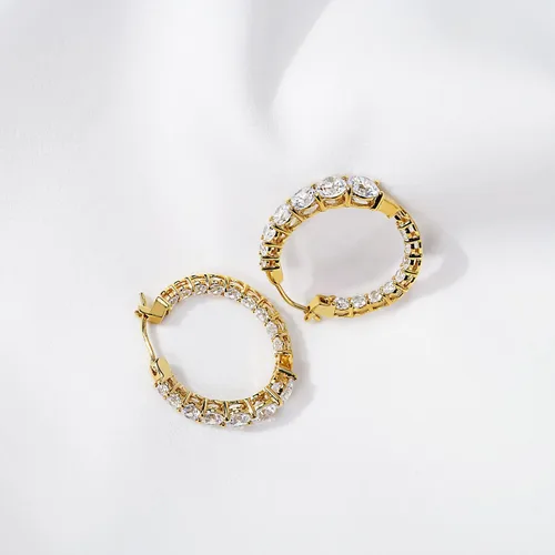 Vista 4 de Tienda Collection Platinum or Gold-Plated Sterling Silver Infinite Elements Zirconia Graduated Hoop Earrings, 1" Diameter
